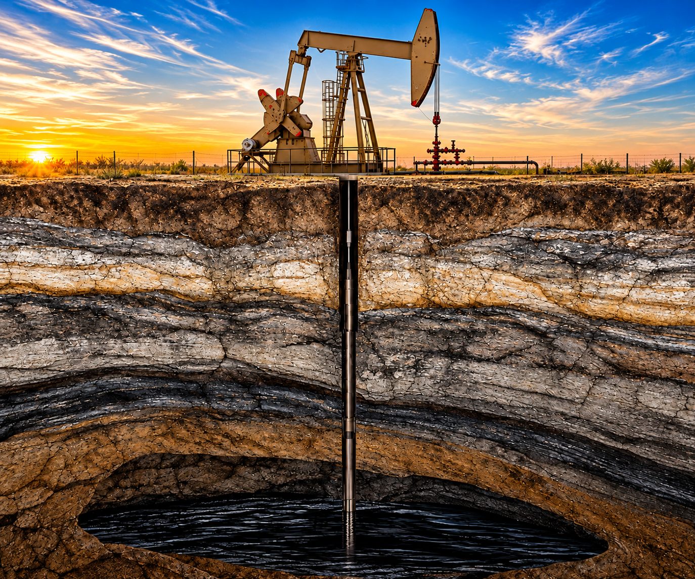 Recuperación de petróleo: pozos de inyección y producción en un campo petrolero maduro